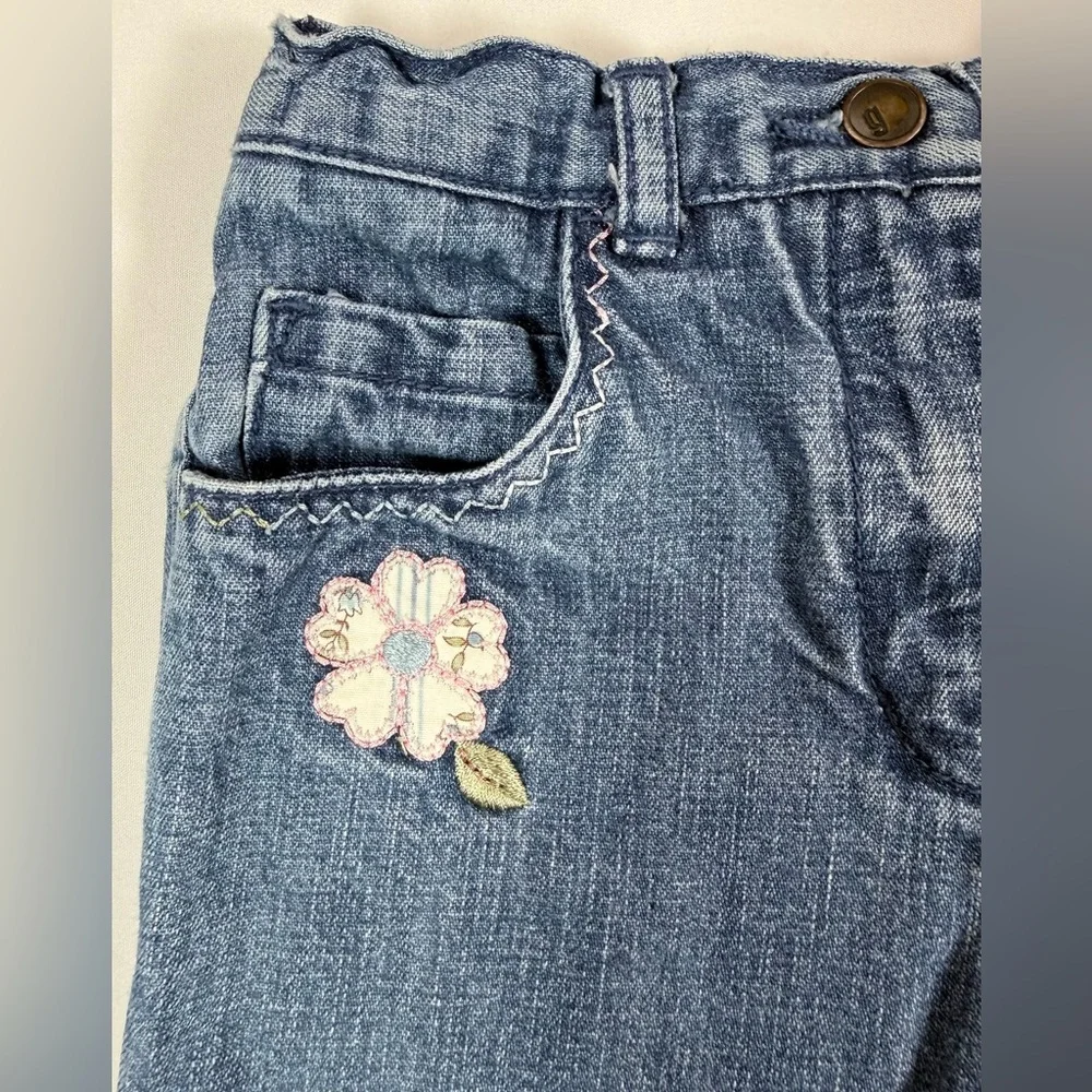 VINTAGE GYMBOREE Girls 2003 Floral Embroidered Denim‎ Jeans 18-24 M Cottagecore